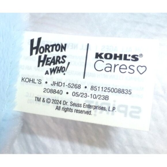 Horton Hears A Who Plush Toy 12" Kohls Cares Dr. Seuss Elephant Blue Soft Stuffe - Picture 7 of 11